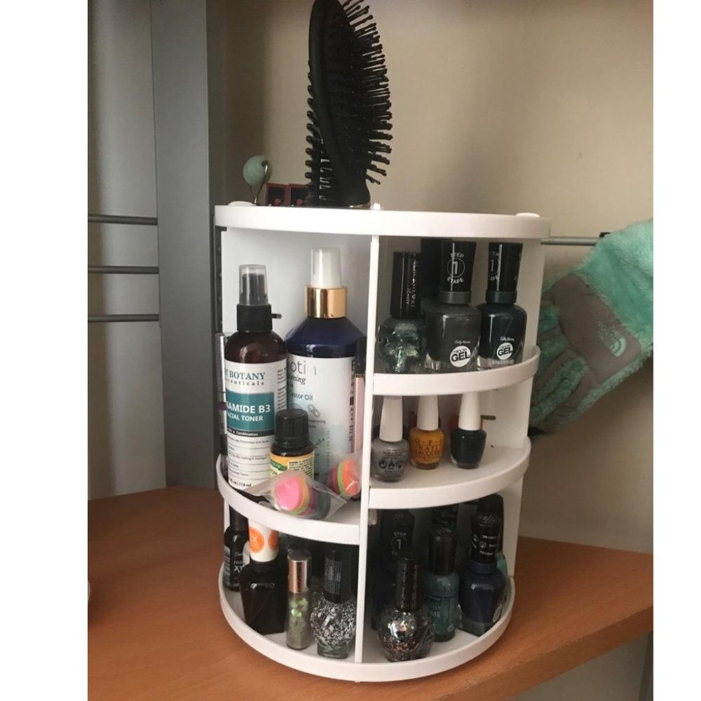 360° Rotating Adjustable Bathroom Spinning Storage Makeup Organizer - Black